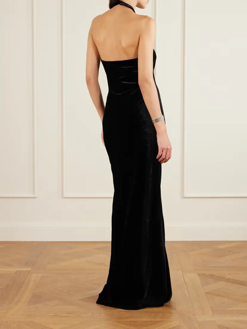 BERNADETTE Jolene Halterneck Velvet Maxi Dress | Thumbnail 3