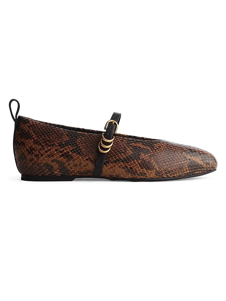 rag & bone Women's Spire Snake-Embossed Leather Mary Jane Flats