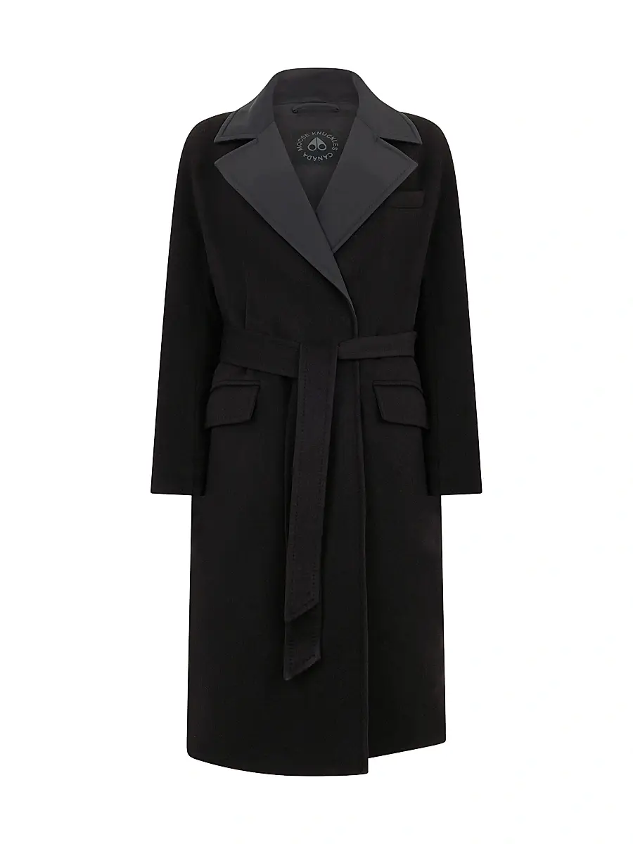 Moose Knuckles Women's Lafleur Wool-Blend Long Down Wrap Coat - Black | Image 1 Moose Knuckles Women's Lafleur Wool-Blend Long Down Wrap Coat - Black | Image 1