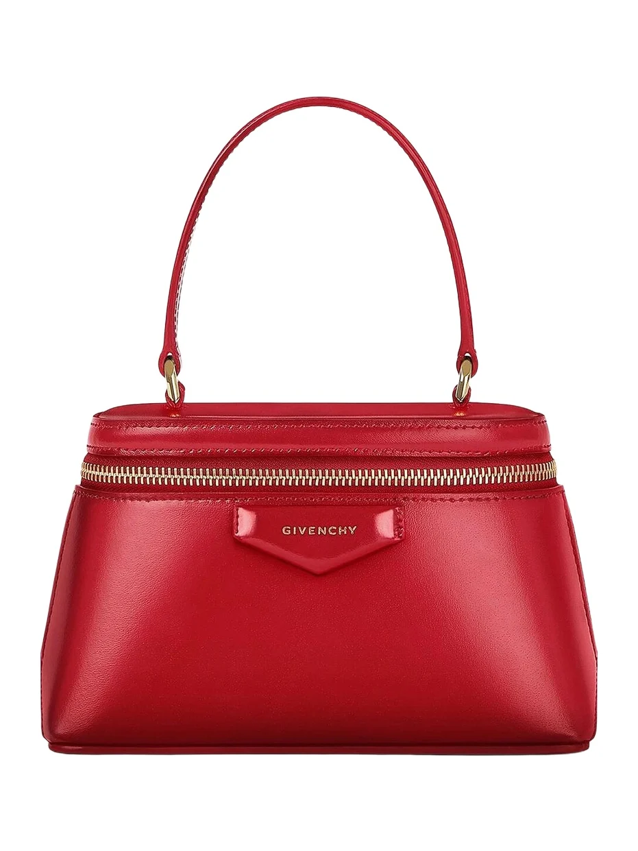 Women's Antigona Vanity Bag in Box Leather with Chain - Vermillon