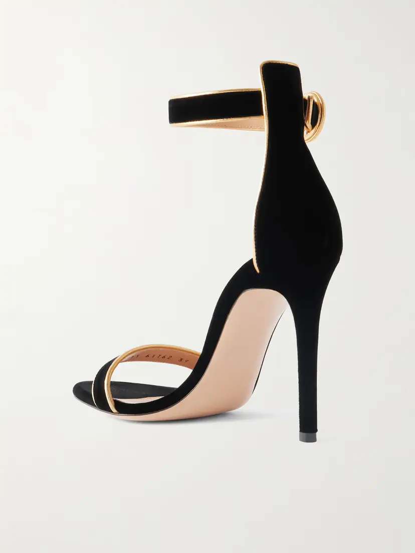 Gianvito Rossi Portofino 105 Metallic Leather-trimmed Velvet Sandals | Thumbnail 3 Gianvito Rossi Portofino 105 Metallic Leather-trimmed Velvet Sandals | Thumbnail 3