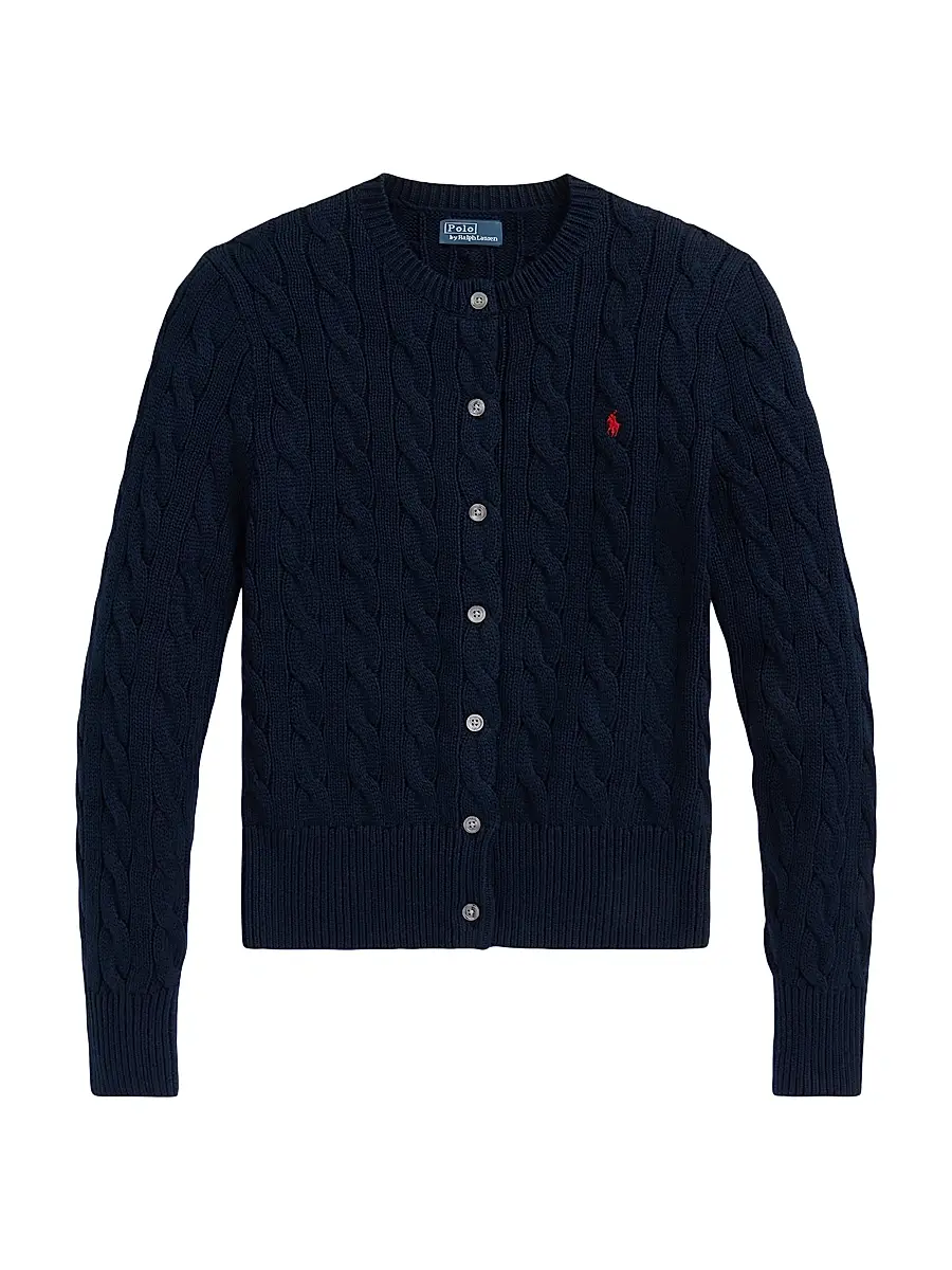 Polo Ralph Lauren Women's Cable-Knit Cotton Crewneck Cardigan - Hunter Navy | Image 1 Polo Ralph Lauren Women's Cable-Knit Cotton Crewneck Cardigan - Hunter Navy | Image 1