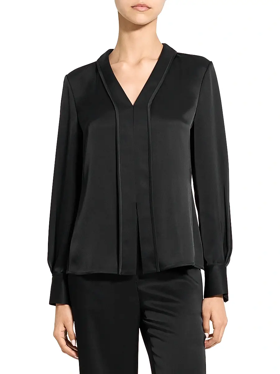 Theory Women's Satin V-Neck Blouse | Thumbnail 3 Theory Women's Satin V-Neck Blouse | Thumbnail 3