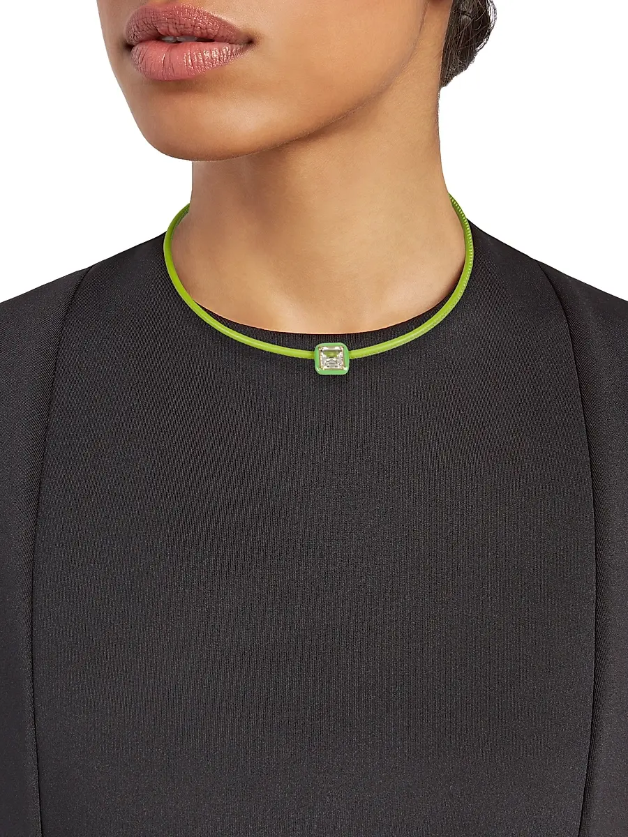 Bea Bongiasca Women's Have A Heart Pop 9K Yellow Gold, Peridot, Leather & Green Enamel Choker | Thumbnail 2