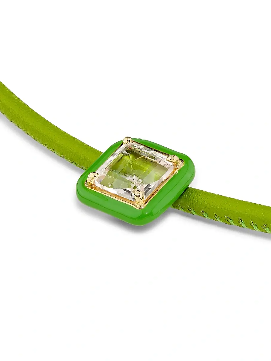 Bea Bongiasca Women's Have A Heart Pop 9K Yellow Gold, Peridot, Leather & Green Enamel Choker | Thumbnail 3