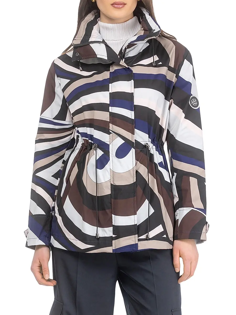 Gorski Women's Lightweight Jacket with Concealed Hood - Navy Brown Swirl | Thumbnail 2 Gorski Women's Lightweight Jacket with Concealed Hood - Navy Brown Swirl | Thumbnail 2