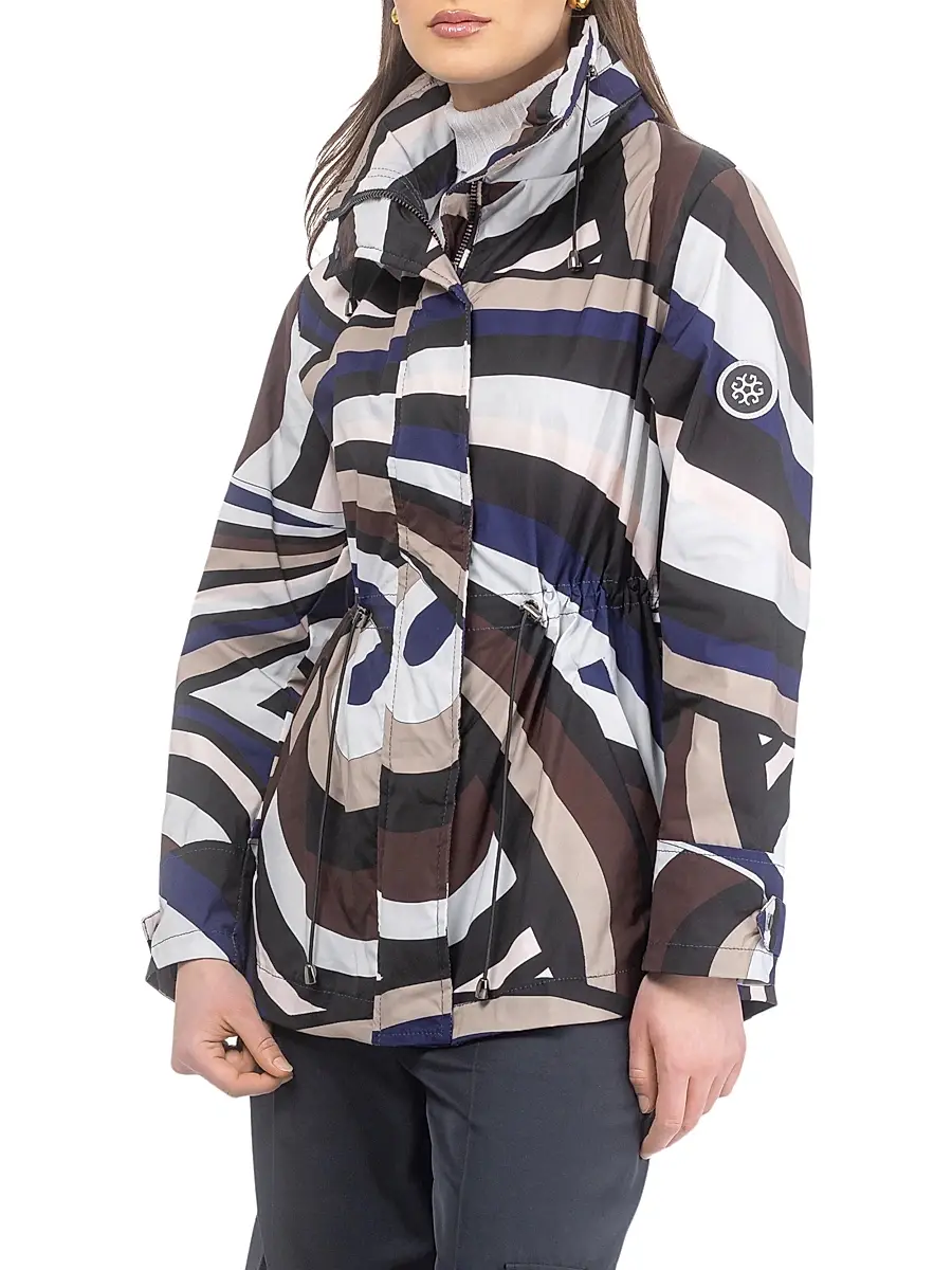 Gorski Women's Lightweight Jacket with Concealed Hood - Navy Brown Swirl | Thumbnail 3 Gorski Women's Lightweight Jacket with Concealed Hood - Navy Brown Swirl | Thumbnail 3