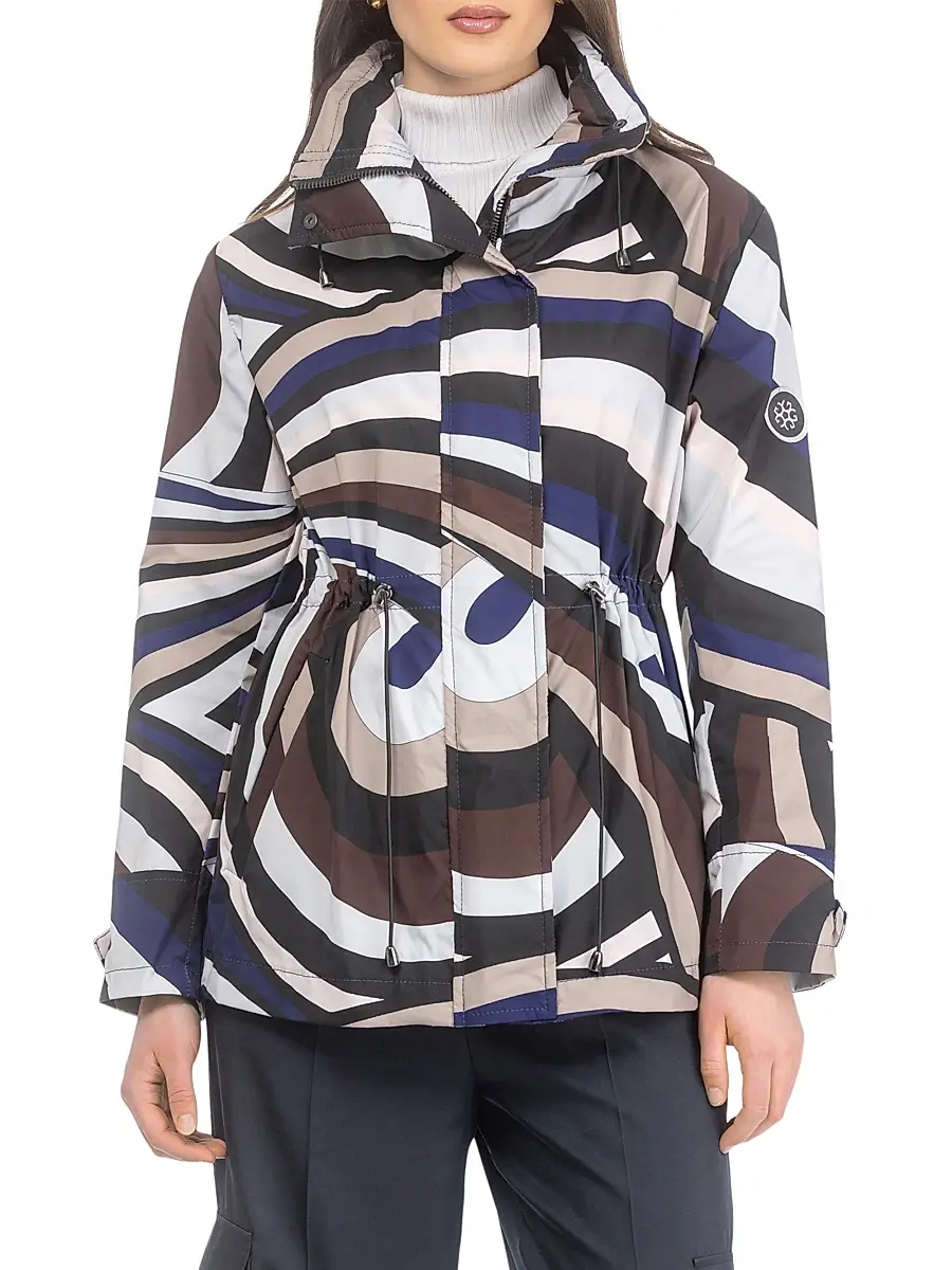 Gorski Women's Lightweight Jacket with Concealed Hood - Navy Brown Swirl | Image 1 Gorski Women's Lightweight Jacket with Concealed Hood - Navy Brown Swirl | Image 1