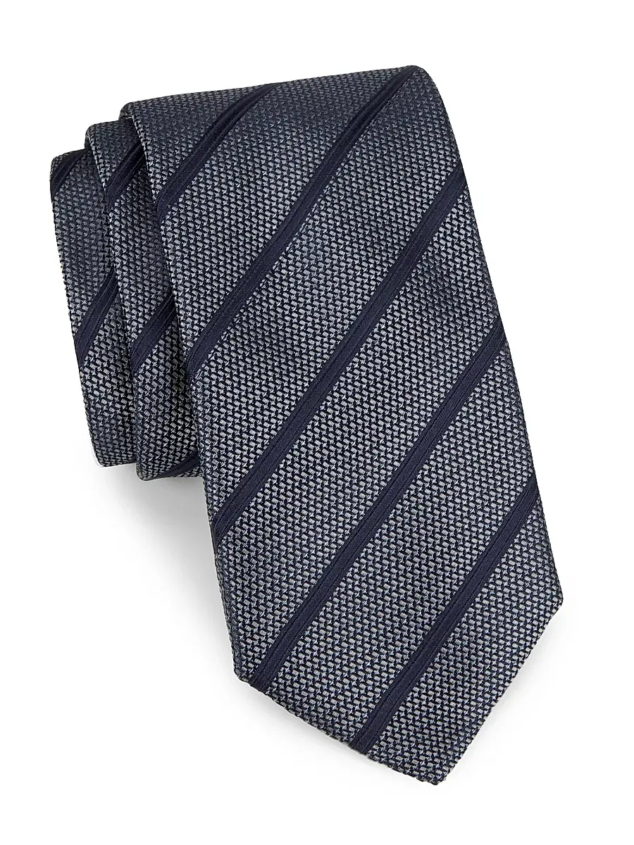 Men's Striped Silk Tie - Grey Men's Striped Silk Tie - Grey