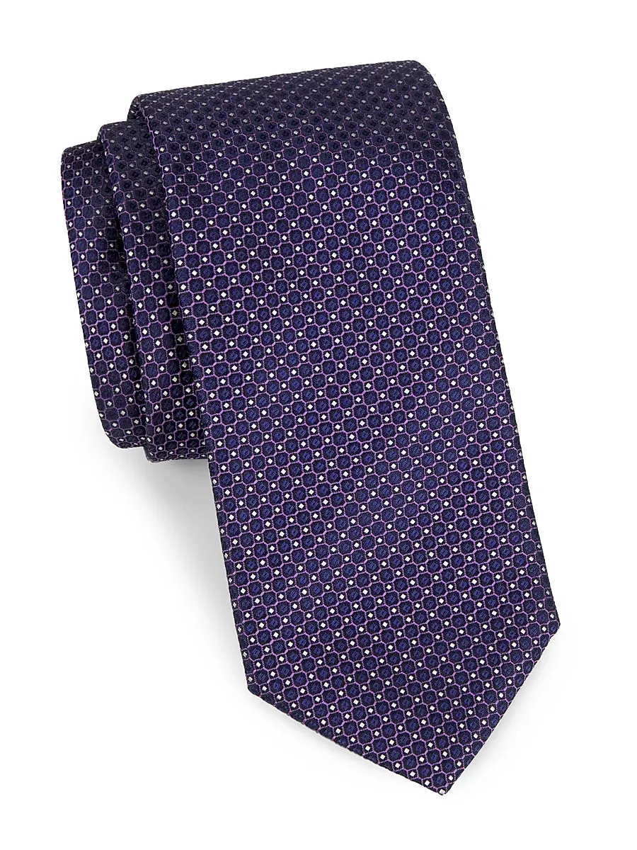 Men's Neat Geometric Silk Tie - Purple