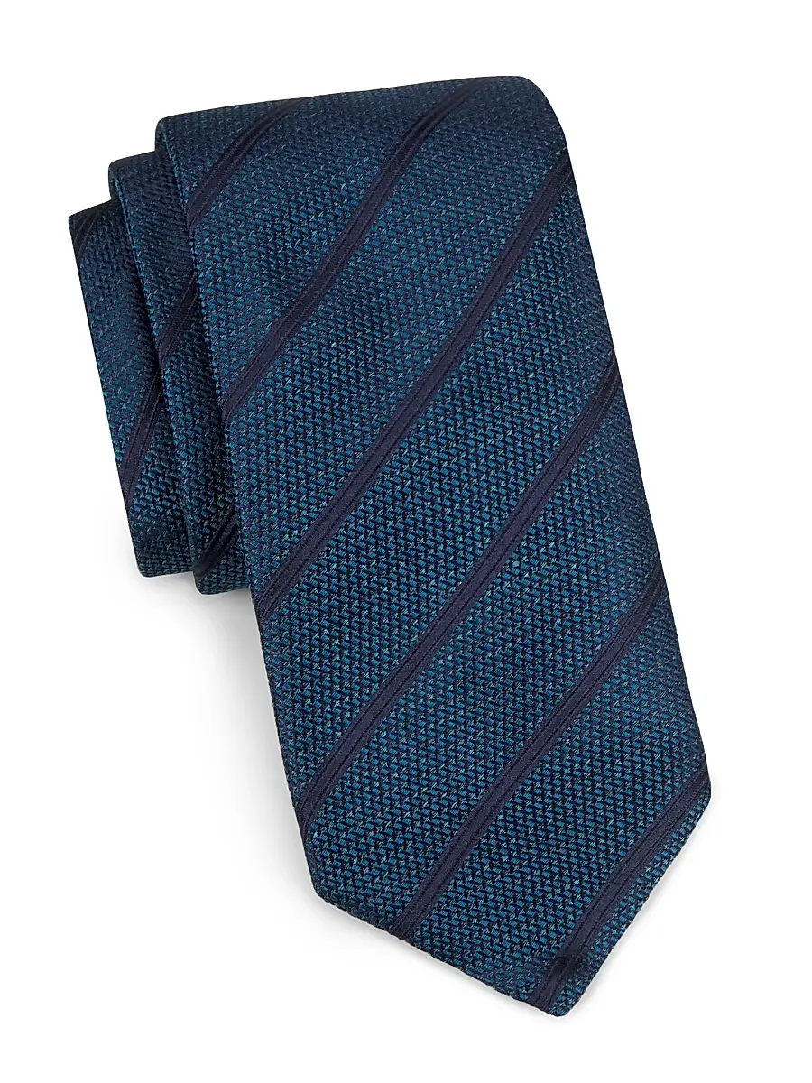 Canali Men's Textured Striped Silk Tie - Teal | Image 1 Canali Men's Textured Striped Silk Tie - Teal | Image 1