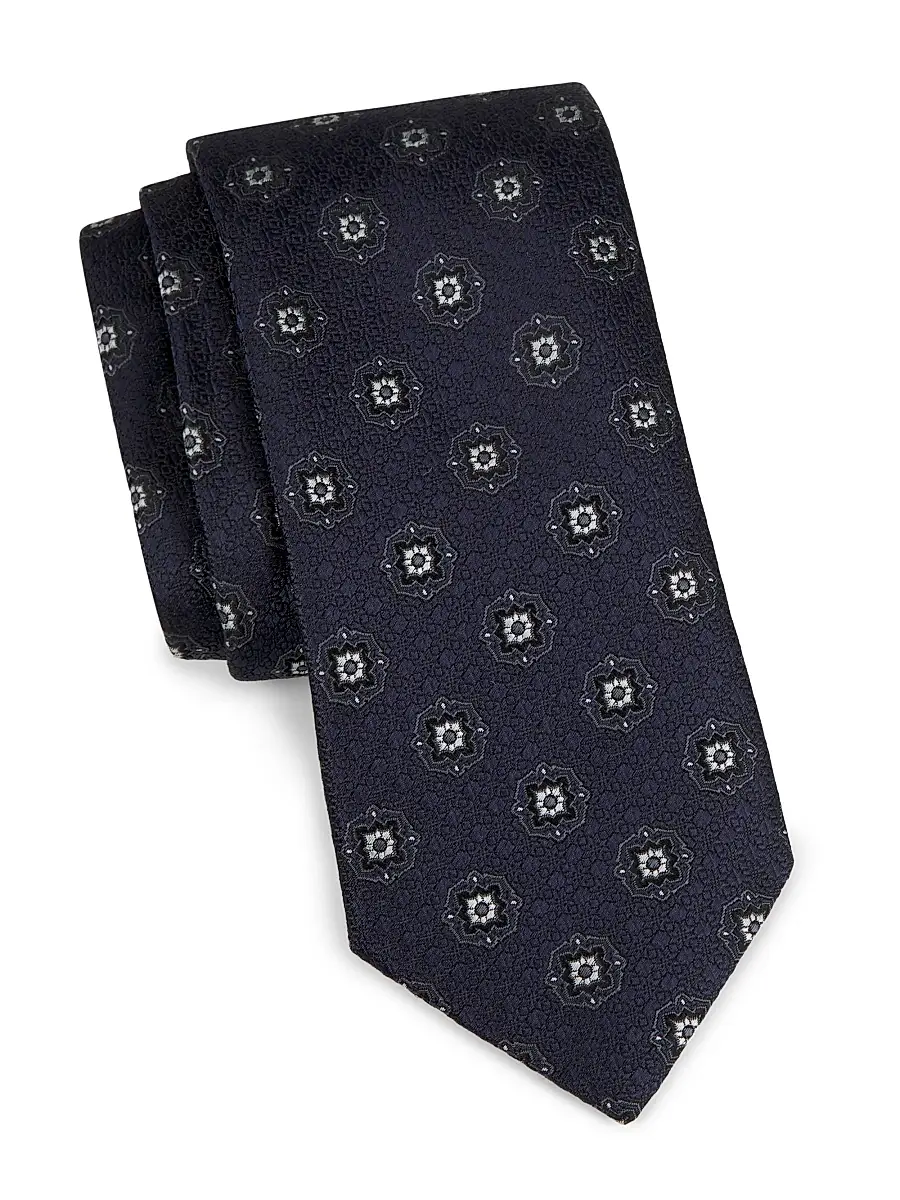 Canali Men's Medallion Silk Tie - Navy | Image 1 Canali Men's Medallion Silk Tie - Navy | Image 1