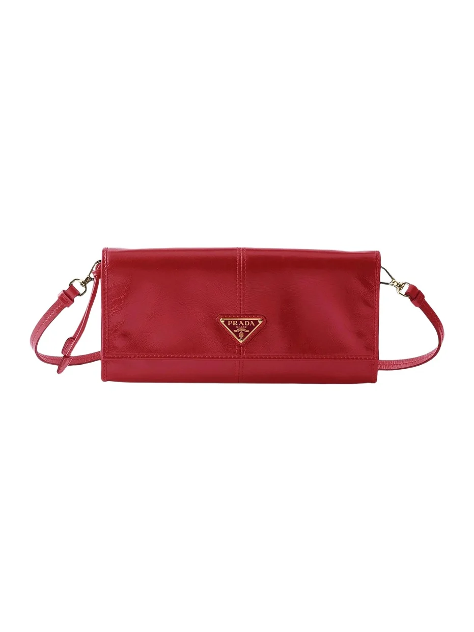 Prada Women's Leather Wallet with Shoulder Strap - Red