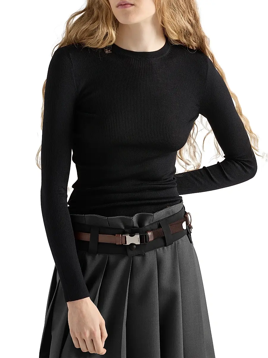 Prada Women's Wool Crew-Neck Sweater - Pink | Thumbnail 7 Prada Women's Wool Crew-Neck Sweater - Pink | Thumbnail 7