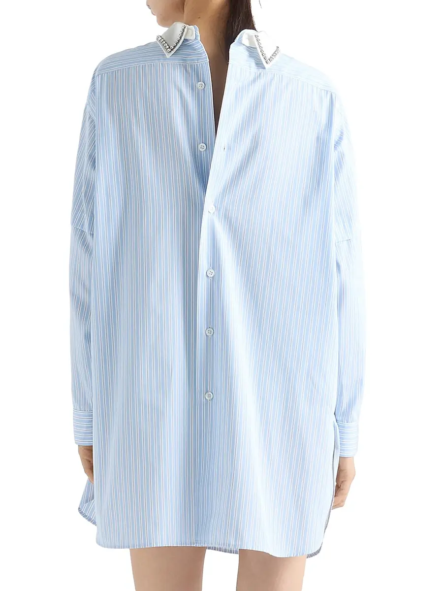 Prada Women's Embroidered Striped Poplin Top - Blue | Thumbnail 3 Prada Women's Embroidered Striped Poplin Top - Blue | Thumbnail 3