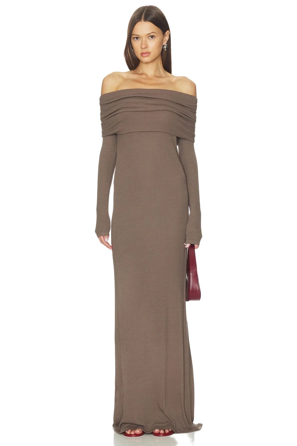 Silk Rib Off Shoulder Fluid Dress