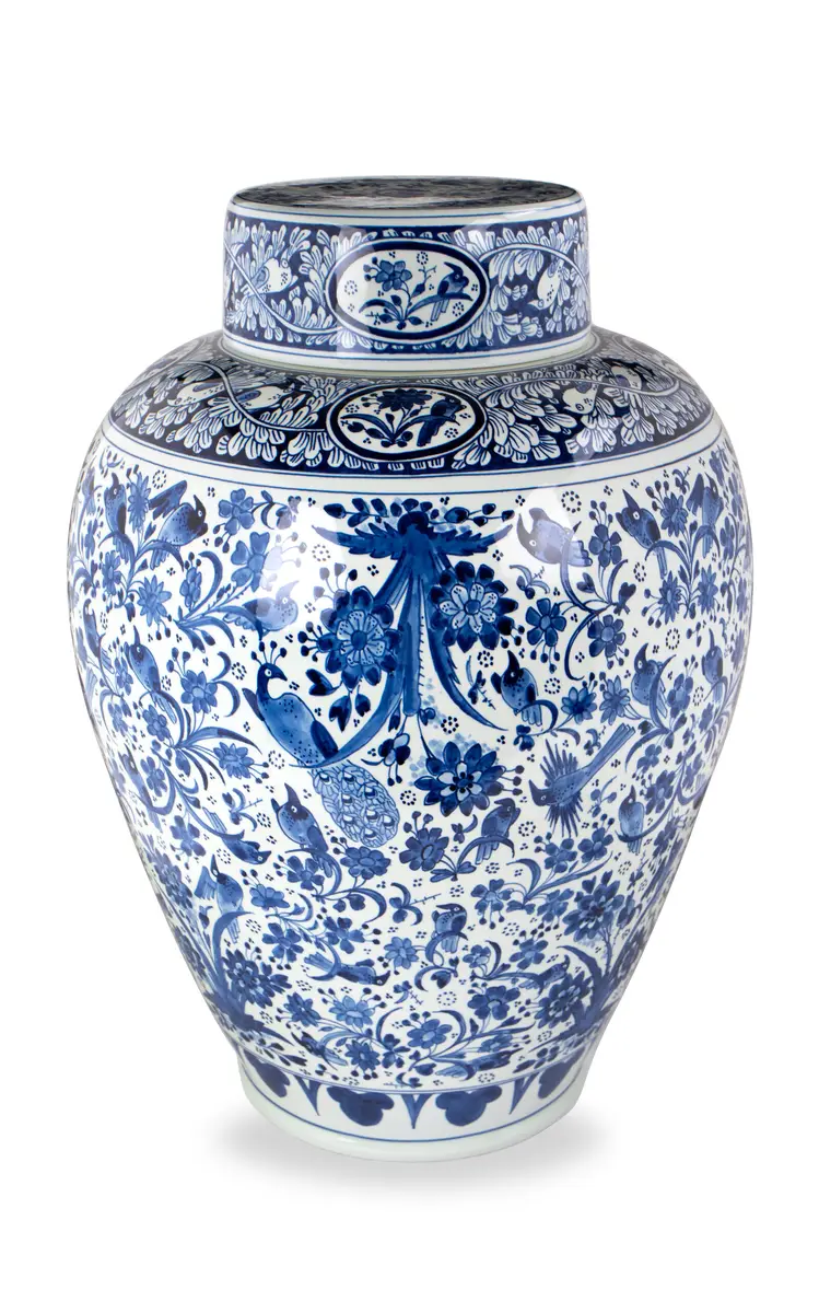 Royal Delft Astonia Lidded Porcelain Vase - Blue | Image 1 Royal Delft Astonia Lidded Porcelain Vase - Blue | Image 1