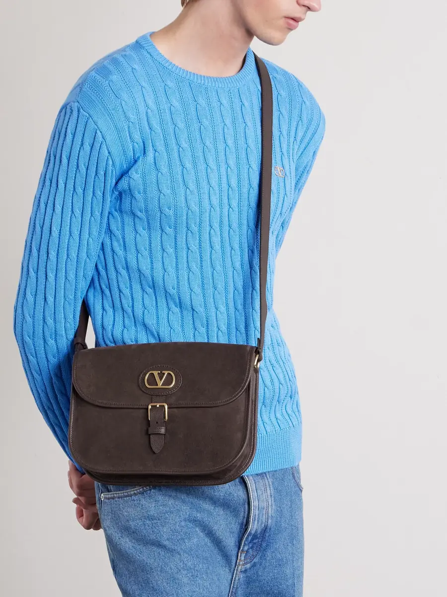 Valentino Garavani Antibes Full-Grain Leather-Trimmed Suede Messenger Bag - Men | Thumbnail 3 Valentino Garavani Antibes Full-Grain Leather-Trimmed Suede Messenger Bag - Men | Thumbnail 3