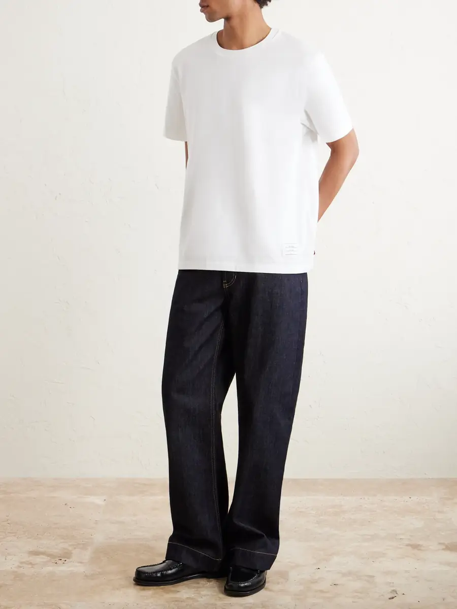 Thom Browne Logo-Appliquéd Cotton-Jersey T-Shirt - Men | Thumbnail 2 Thom Browne Logo-Appliquéd Cotton-Jersey T-Shirt - Men | Thumbnail 2