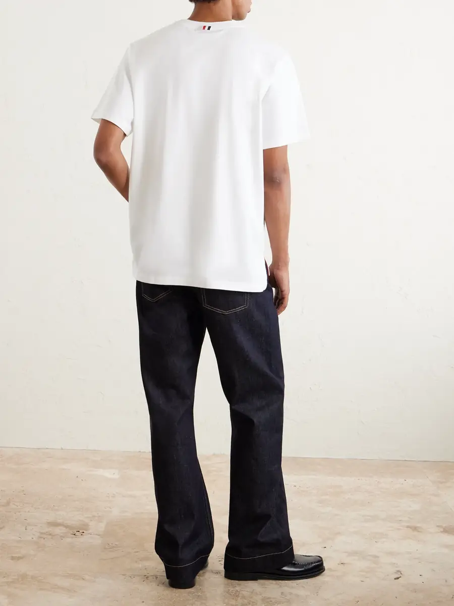 Thom Browne Logo-Appliquéd Cotton-Jersey T-Shirt - Men | Thumbnail 3 Thom Browne Logo-Appliquéd Cotton-Jersey T-Shirt - Men | Thumbnail 3