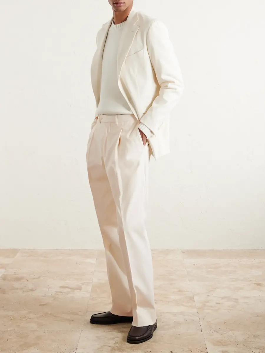 Saman Amel Amo Straight-Leg Pleated Peached Cotton-Blend Twill Suit Trousers - Men | Thumbnail 2