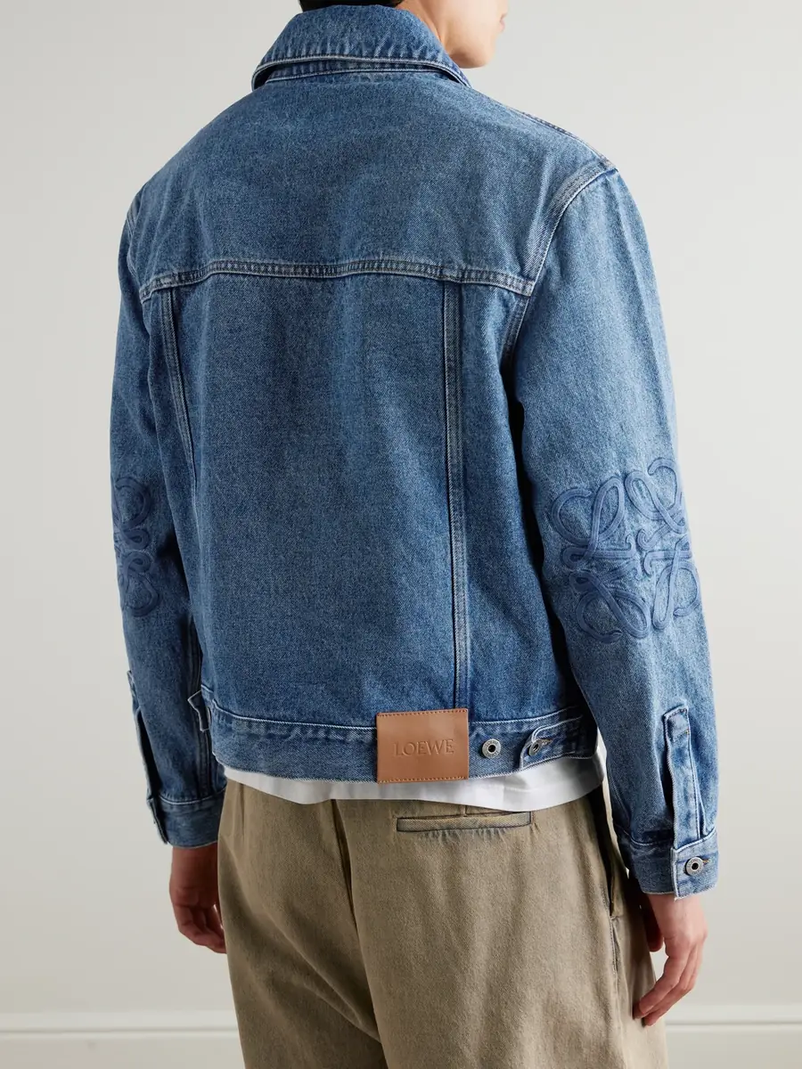 Loewe Anagram Leather-Trimmed Embroidered Denim Trucker Jacket - Men | Thumbnail 4