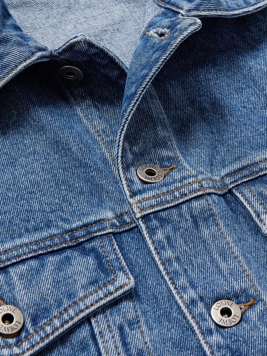 Loewe Anagram Leather-Trimmed Embroidered Denim Trucker Jacket - Men | Thumbnail 5