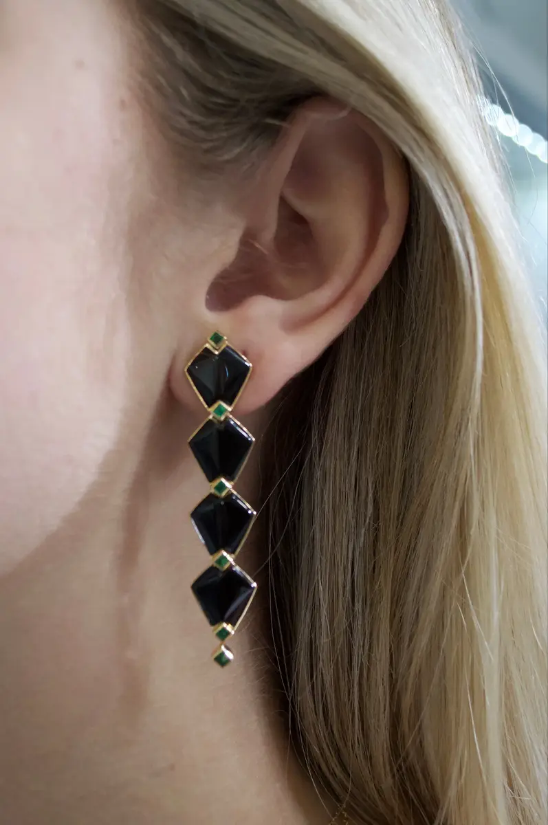 Wish Fine Jewelry 14.60ct Onyx Emerald 18K Gold Statement Earrings | Thumbnail 2 Wish Fine Jewelry 14.60ct Onyx Emerald 18K Gold Statement Earrings | Thumbnail 2