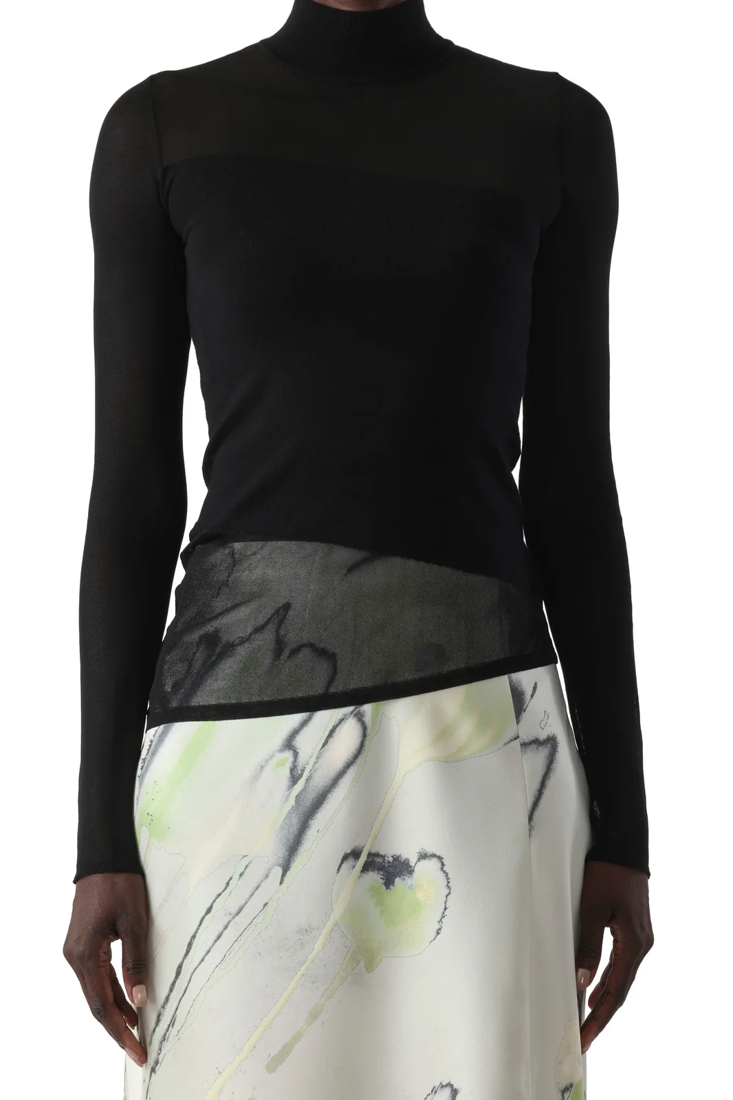 Jason Wu Collection SHEER COMBO MERINO KNIT TURTLENECK
