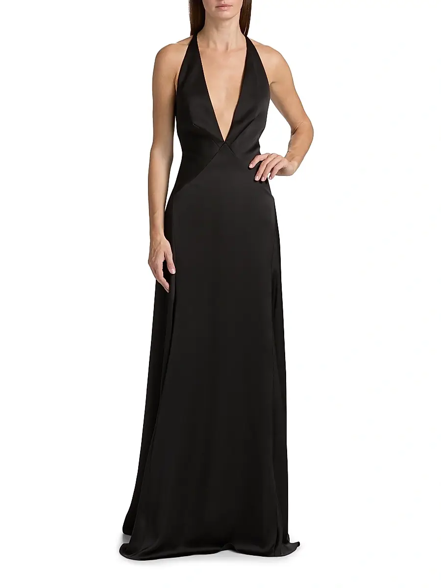 Ramy Brook Women's Belle Plunging V-Neck Satin Gown | Thumbnail 2 Ramy Brook Women's Belle Plunging V-Neck Satin Gown | Thumbnail 2