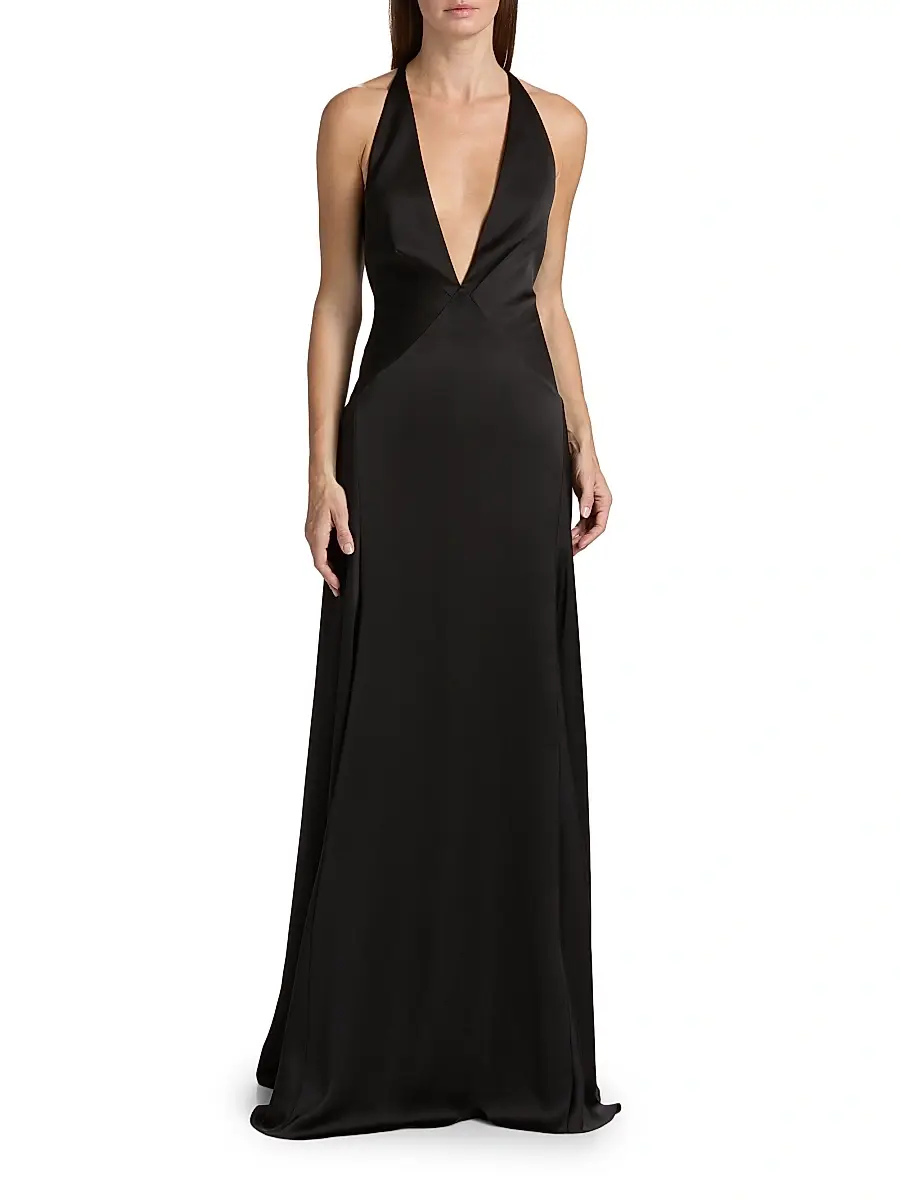 Ramy Brook Women's Belle Plunging V-Neck Satin Gown | Thumbnail 3 Ramy Brook Women's Belle Plunging V-Neck Satin Gown | Thumbnail 3