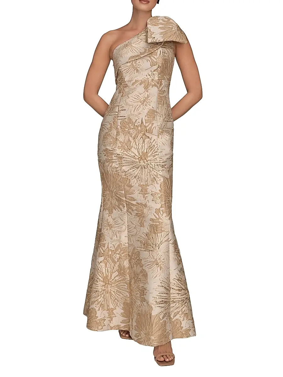Donna Karan New York Women's Floral Brocade One-Shoulder Gown - Gold Multi | Image 1 Donna Karan New York Women's Floral Brocade One-Shoulder Gown - Gold Multi | Image 1