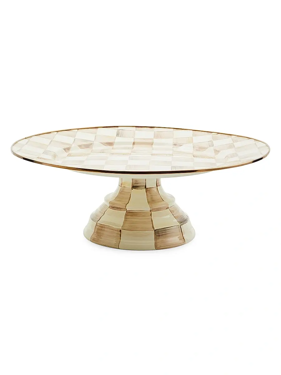 MacKenzie-Childs Small Mocha Check Pedestal Platter | Image 1 MacKenzie-Childs Small Mocha Check Pedestal Platter | Image 1