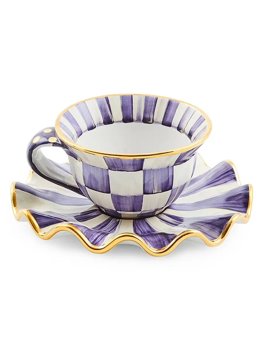 MacKenzie-Childs Plum Check Ceramic Teacup | Thumbnail 3