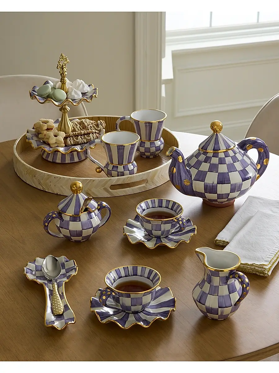 MacKenzie-Childs Plum Check Ceramic Teacup | Thumbnail 4
