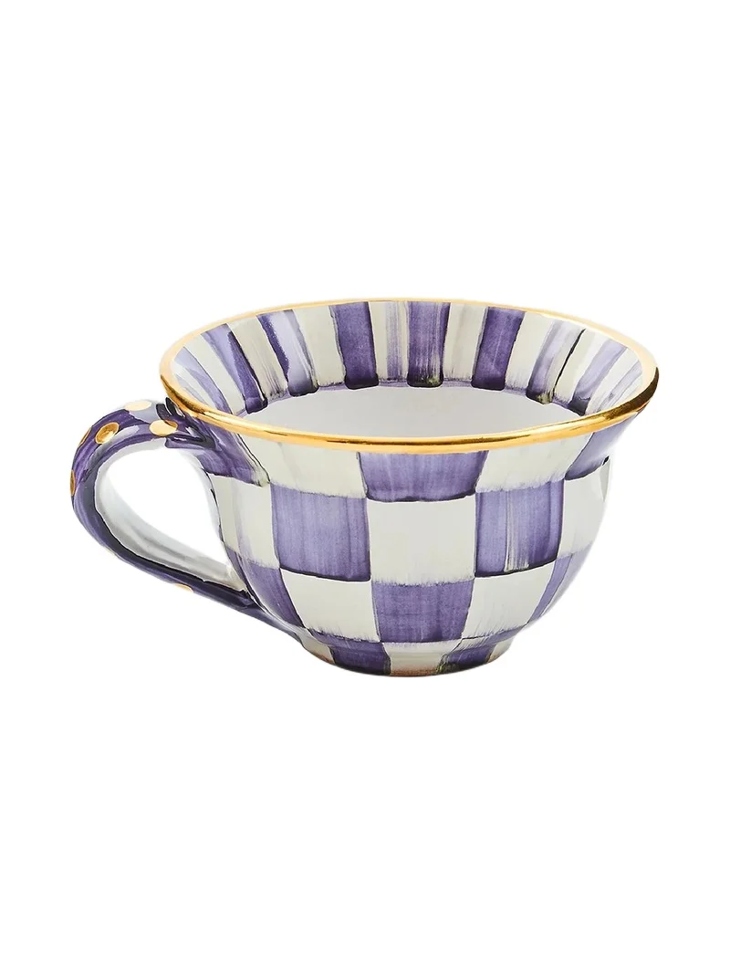 MacKenzie-Childs Plum Check Ceramic Teacup