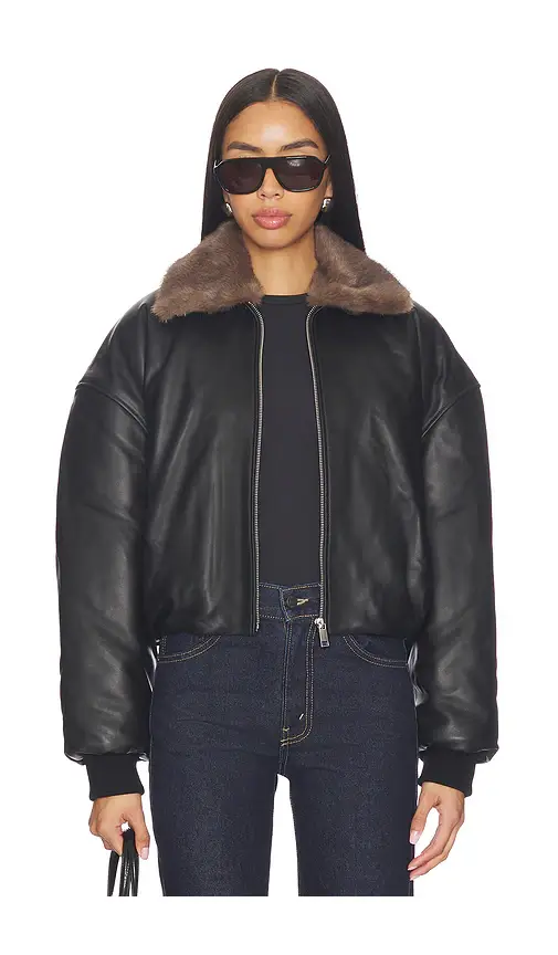 EAVES Norna Leather Bomber Jacket | Image 1 EAVES Norna Leather Bomber Jacket | Image 1