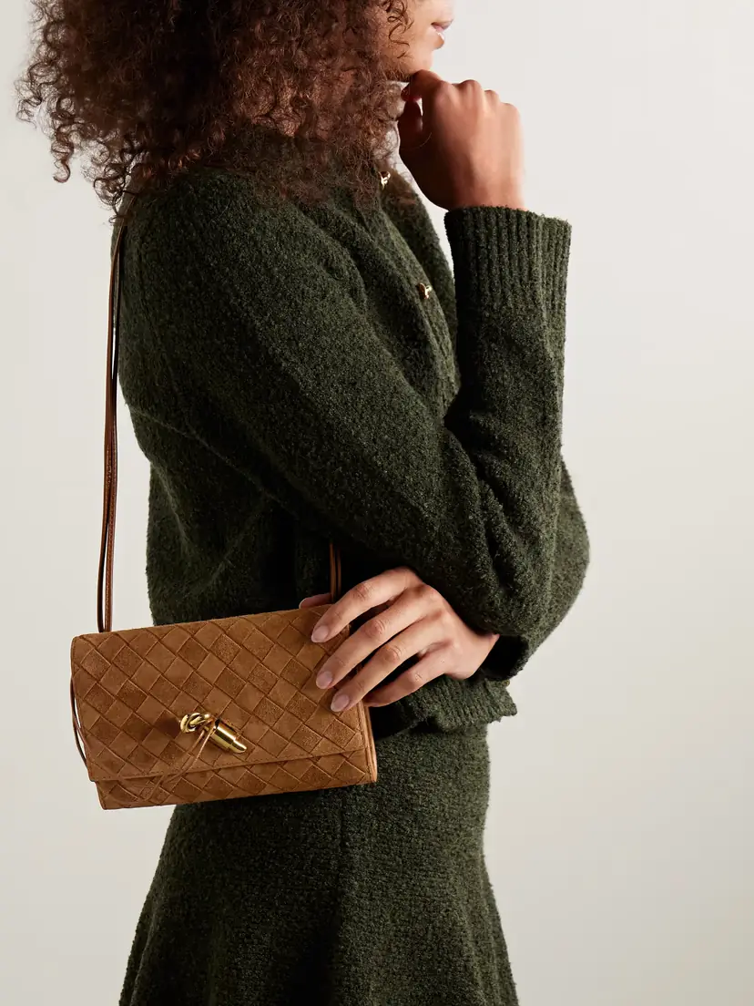 Bottega Veneta Andiamo Small Intrecciato Suede Shoulder Bag | Thumbnail 2 Bottega Veneta Andiamo Small Intrecciato Suede Shoulder Bag | Thumbnail 2