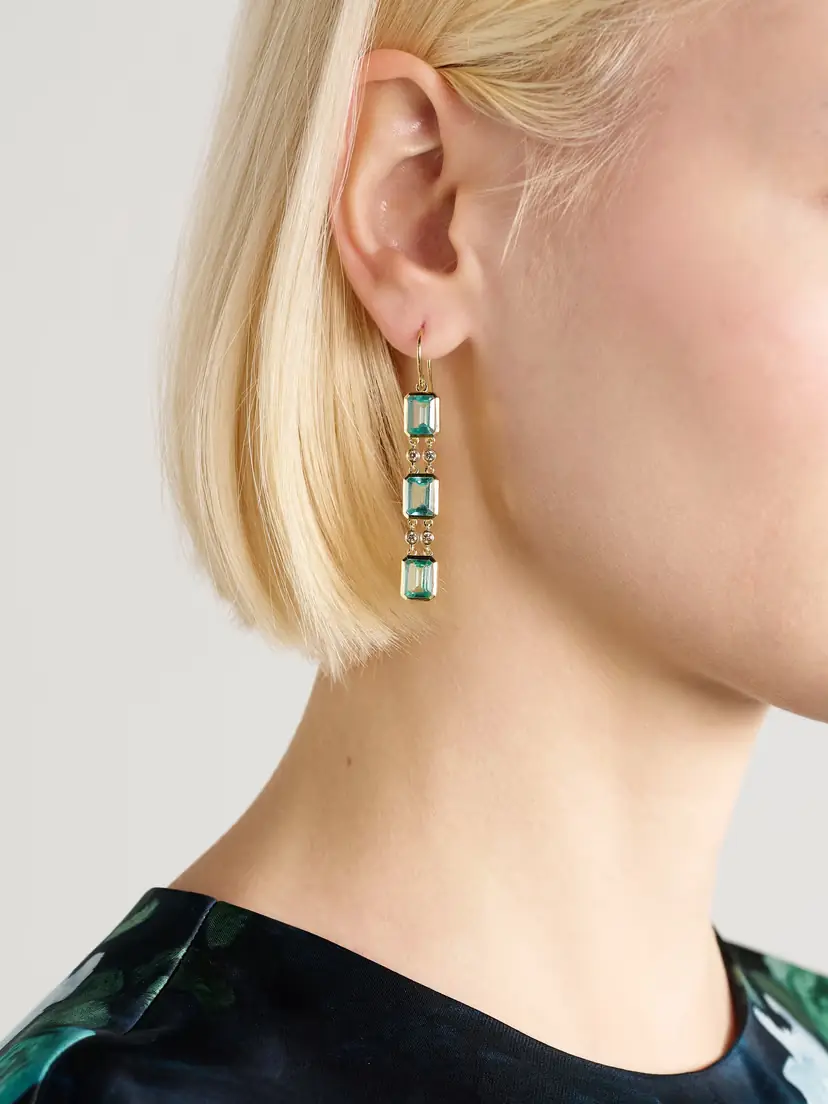 Ileana Makri Tile Drop 18-karat Gold Apatite And Diamond Earrings | Thumbnail 2 Ileana Makri Tile Drop 18-karat Gold Apatite And Diamond Earrings | Thumbnail 2