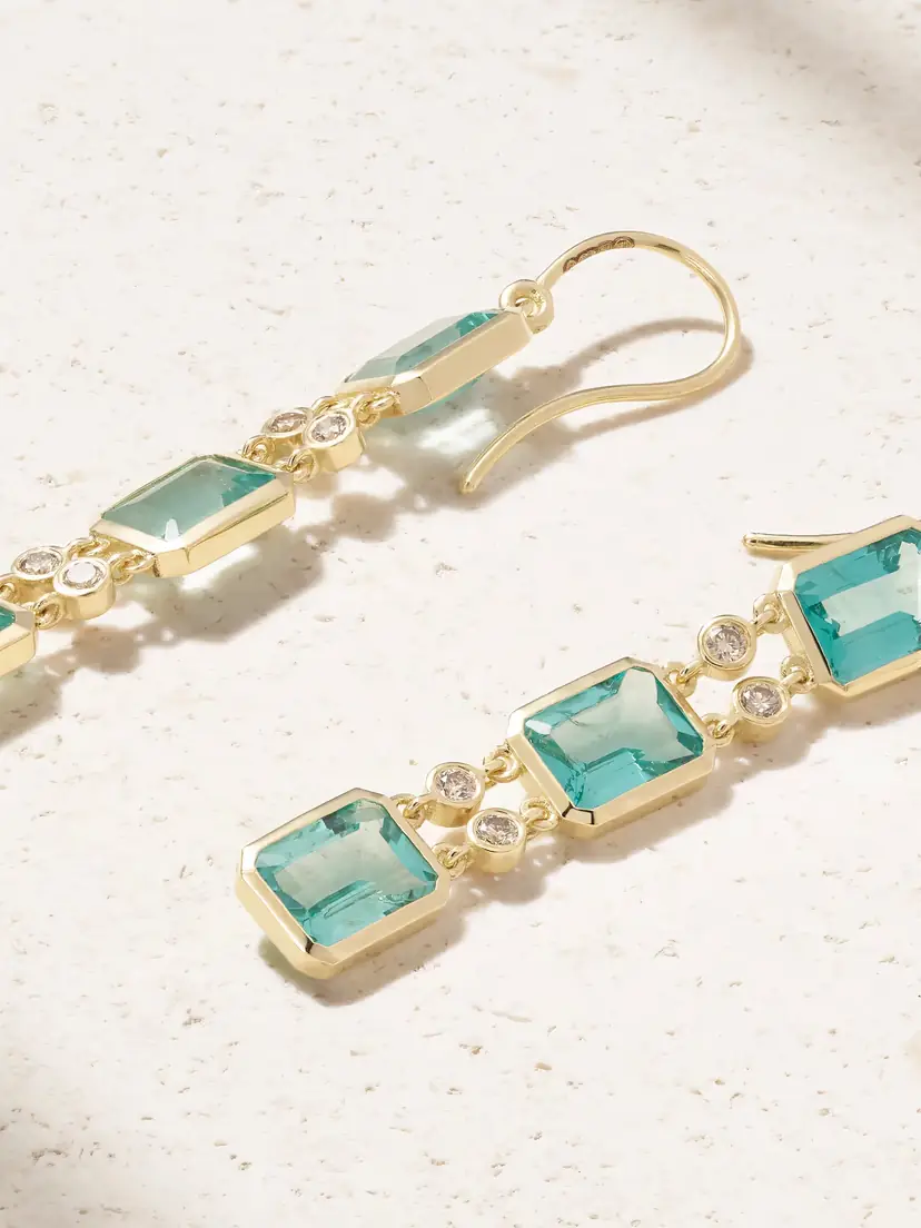 Ileana Makri Tile Drop 18-karat Gold Apatite And Diamond Earrings | Thumbnail 3 Ileana Makri Tile Drop 18-karat Gold Apatite And Diamond Earrings | Thumbnail 3