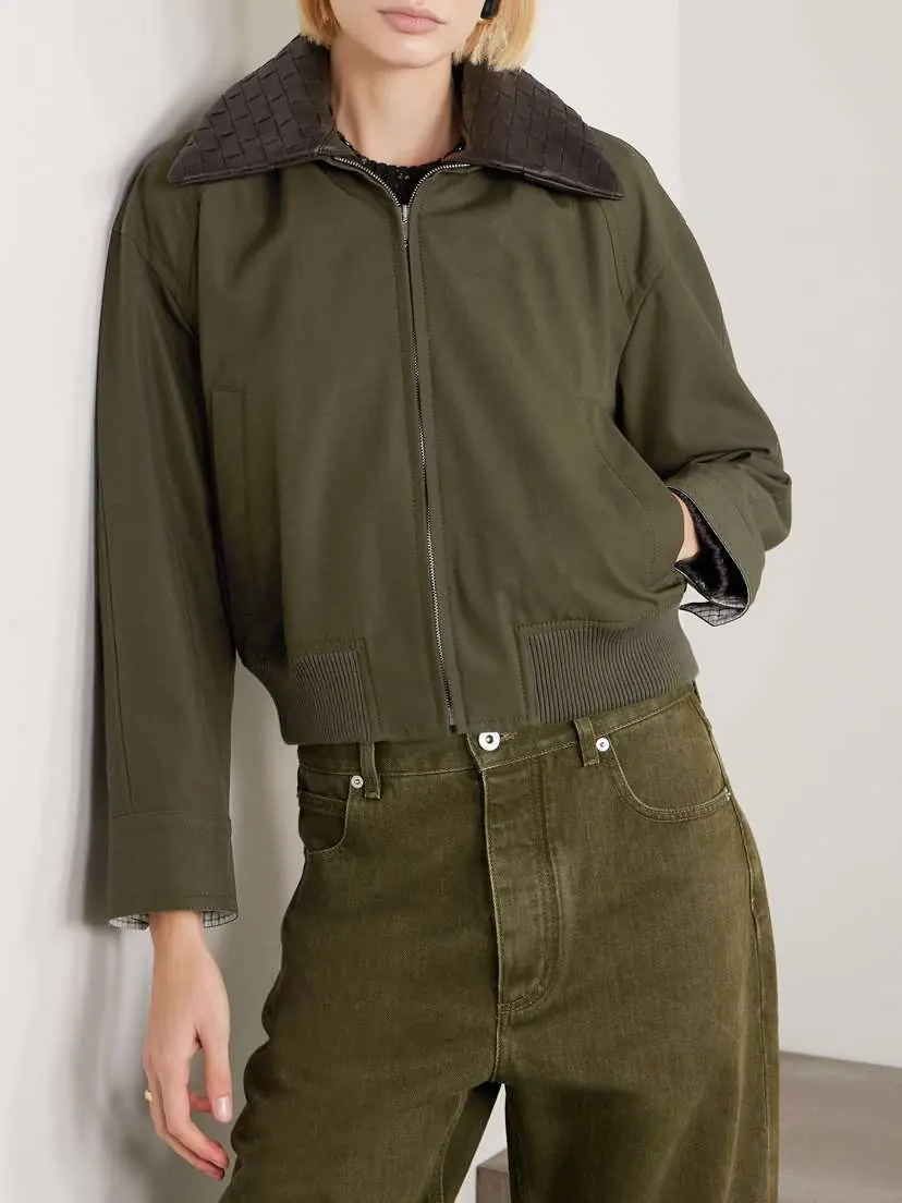 Bottega Veneta Intrecciato Leather-trimmed Cotton-twill Jacket | Thumbnail 3