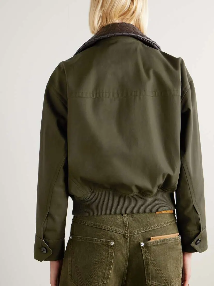 Bottega Veneta Intrecciato Leather-trimmed Cotton-twill Jacket | Thumbnail 4