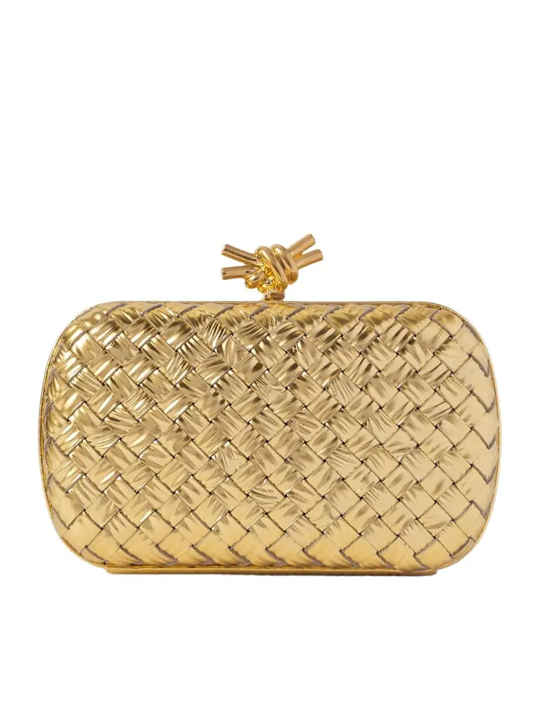 Bottega Veneta Knot Padded Intrecciato Metallic Leather Clutch