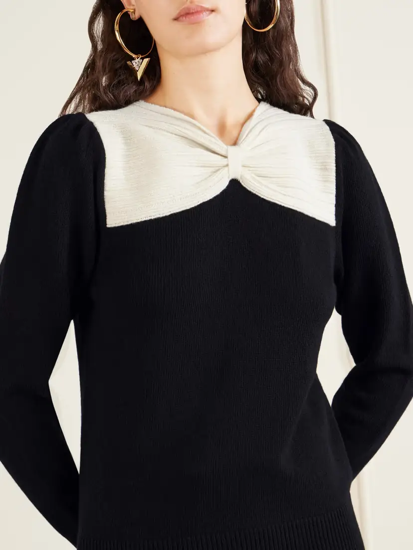 Valentino Garavani Bow-detailed Two-tone Wool Sweater | Thumbnail 3