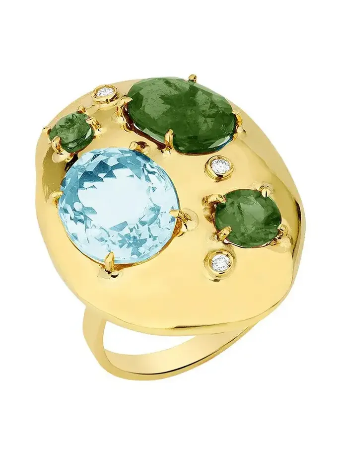 Green Tourmaline Rock Flinstone Ring