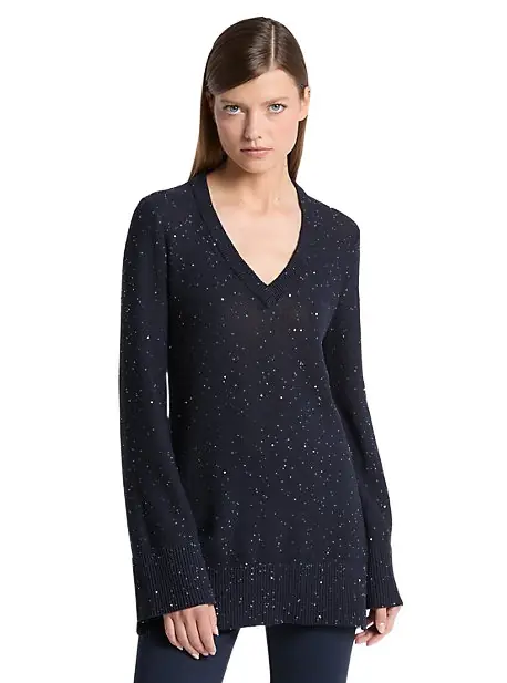 Michael Kors Collection Sequined Linen and Cotton V-Neck Sweater | Image 1 Michael Kors Collection Sequined Linen and Cotton V-Neck Sweater | Image 1