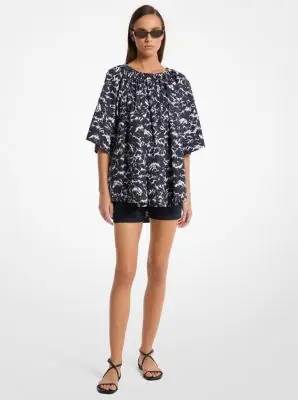 Michael Kors Collection Floral Chiné Cotton Poplin Blouse in Blue - One Size by Michael Kors Collection | Thumbnail 3 Michael Kors Collection Floral Chiné Cotton Poplin Blouse in Blue - One Size by Michael Kors Collection | Thumbnail 3
