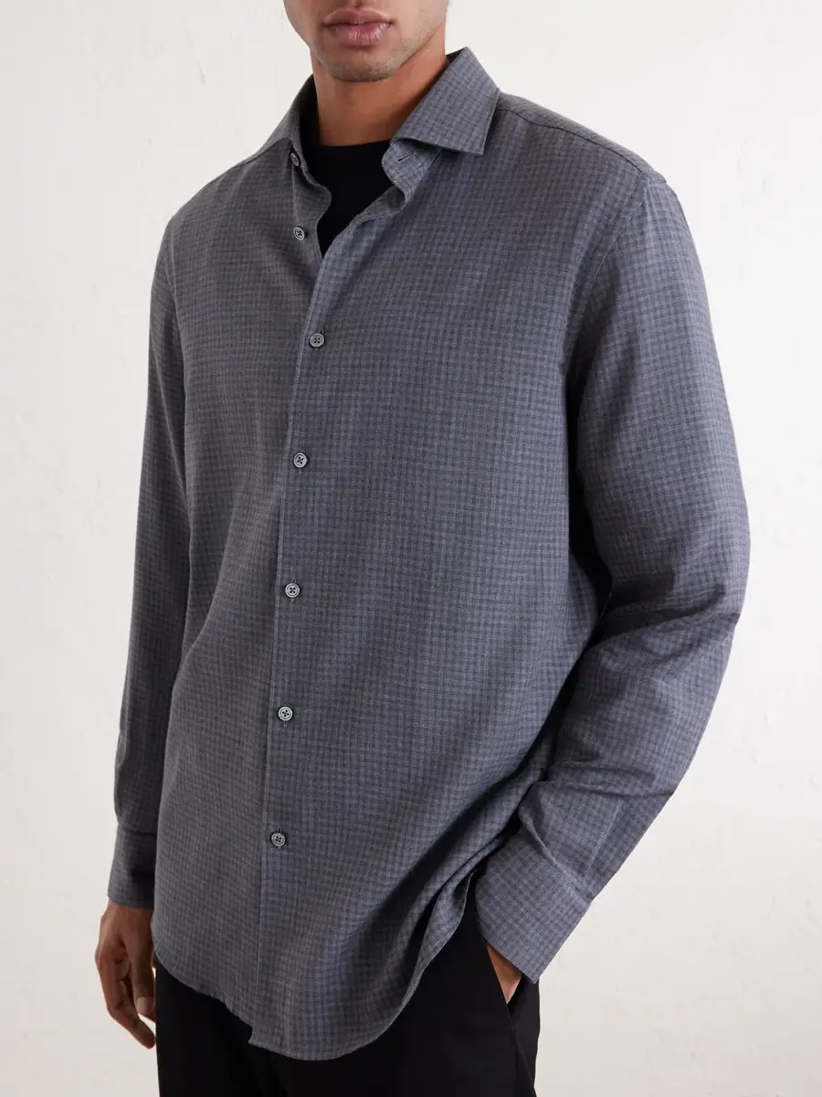 Zegna Checked Cashco-Twill Shirt - Men | Thumbnail 3