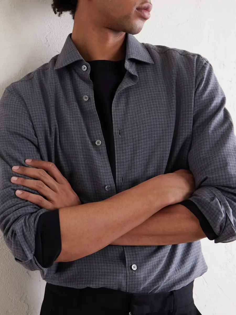 Zegna Checked Cashco-Twill Shirt - Men | Thumbnail 5