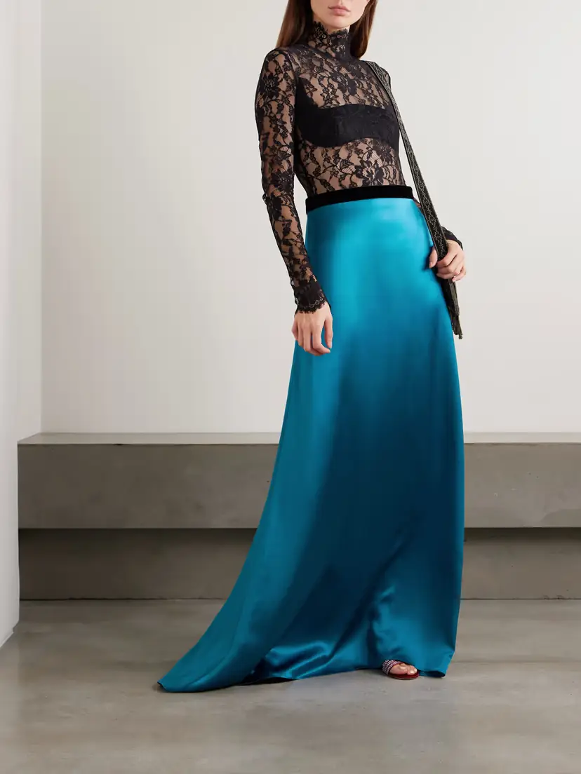 Valentino Garavani Velvet-trimmed Satin-crepe Maxi Skirt | Thumbnail 2 Valentino Garavani Velvet-trimmed Satin-crepe Maxi Skirt | Thumbnail 2